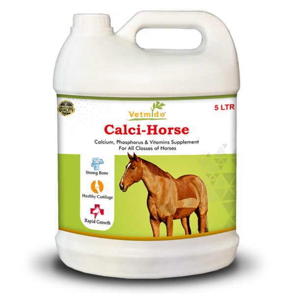 VETMIDO Calci-Horse - Calcium, Phosphorus & Vitamins Supplement For All Classes of Horses - 5 LTR