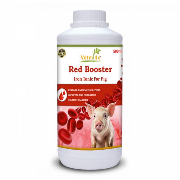 VETMIDO Red Booster - Iron Tonic Supplement for Pigs, Swine, Piglets & Piggery - 500 ML
