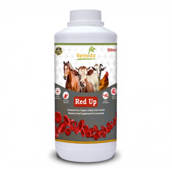 VETMIDO Red Up - Iron Tonic Supplement for Cattle, Cow, Buffalo, Goat, Horse & Poultry - 500 ML