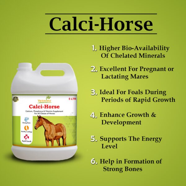 VETMIDO Calci-Horse - Calcium, Phosphorus & Vitamins Supplement For All Classes of Horses - 5 LTR - Image 2