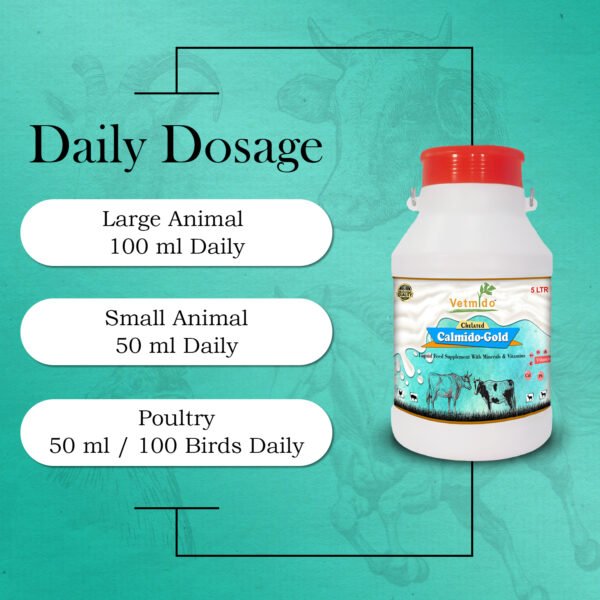 VETMIDO Calmido Gold - Chelated Liquid Calcium Supplement for Cattle, Cow, Buffalo, Goat, Pig, Poultry and Farm Animals - 5 LTR - Image 4