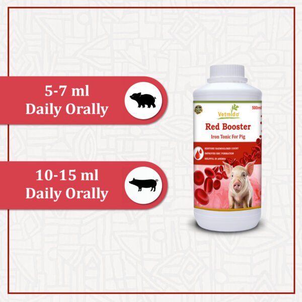VETMIDO Red Booster - Iron Tonic Supplement for Pigs, Swine, Piglets & Piggery - 500 ML - Image 5