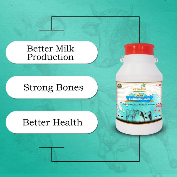 VETMIDO Calmido Gold - Chelated Liquid Calcium Supplement for Cattle, Cow, Buffalo, Goat, Pig, Poultry and Farm Animals - 5 LTR - Image 5