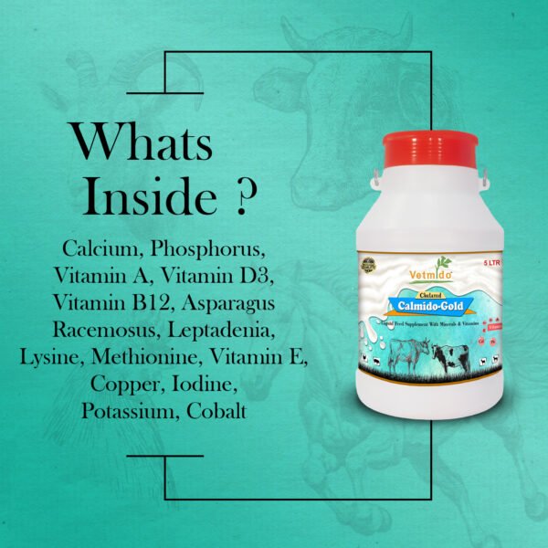 VETMIDO Calmido Gold - Chelated Liquid Calcium Supplement for Cattle, Cow, Buffalo, Goat, Pig, Poultry and Farm Animals - 5 LTR - Image 6