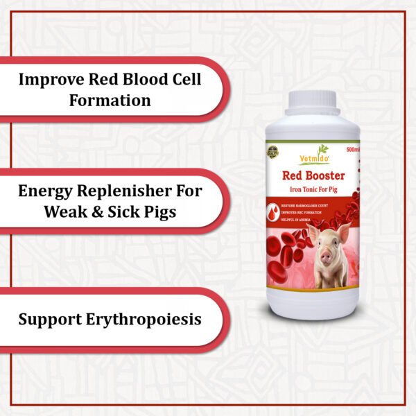 VETMIDO Red Booster - Iron Tonic Supplement for Pigs, Swine, Piglets & Piggery (500ml x 2) Combo - Pack of 2 - Image 3