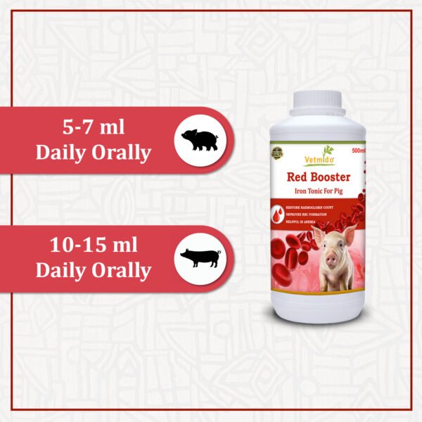 VETMIDO Red Booster - Iron Tonic Supplement for Pigs, Swine, Piglets & Piggery (500ml x 2) Combo - Pack of 2 - Image 5